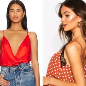 L'AGENCE Mariela Orange &White Silk Bodysuit (NWT) (Size XS)